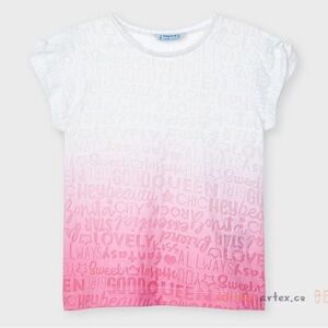 Size 5 Girls Mayoral White to Pink Ombre Text Graphic Tee